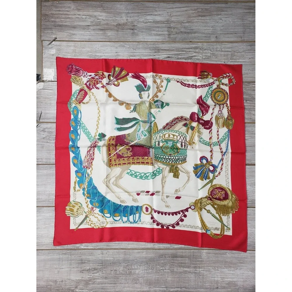 Hermès Equestrian Horse Silk Scarf Red 34x34 w/ Orange Box